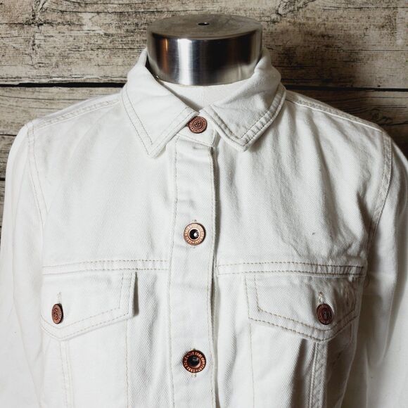 Frye White Denim Button Up Western Mini Dress Cowgirl Americana Size Medium NWOT - Picture 6 of 13